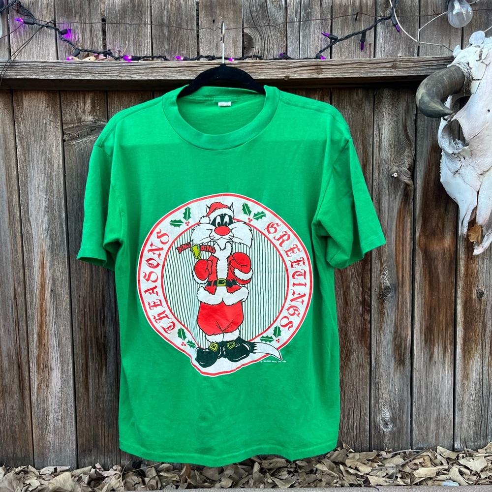 Vintage Looney Tunes Sylvester Christmas T-shirt Warner Bros 1989